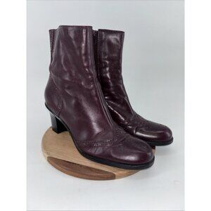Women’s Franco Sarto Burgundy Boots Size 7M Brogueing On Toe 3” Heel Leather